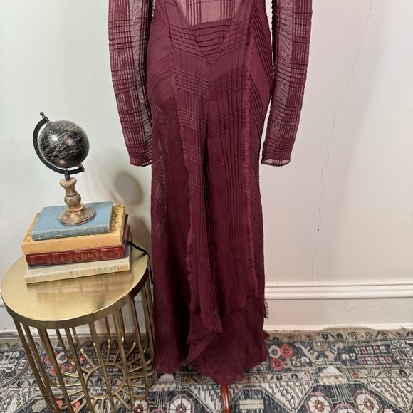 Roland Mouret Roka Checked Pleat Garnet Mesh Maxi Dress US 2 UK 6 NWT - Picture 9 of 11